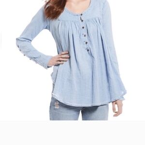 We The Free Sky Blue Pleated Blouse